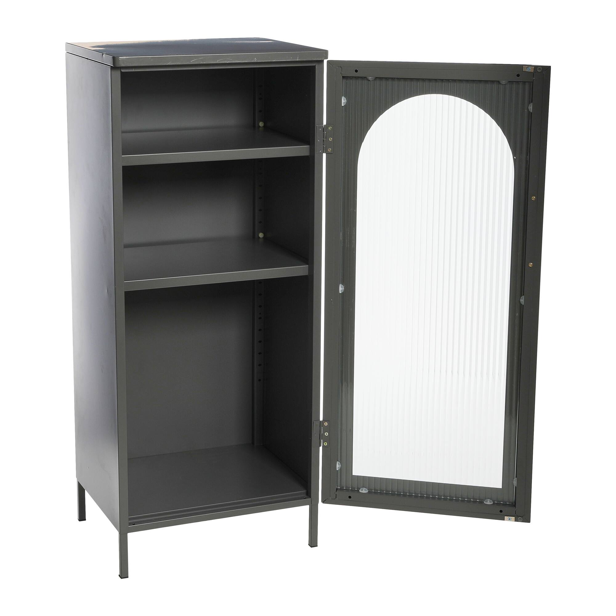 Hello Honey® 40" Solstice Narrow Metal Accent Cabinet with Adjustable Storage Shelves and Arched Glass Door